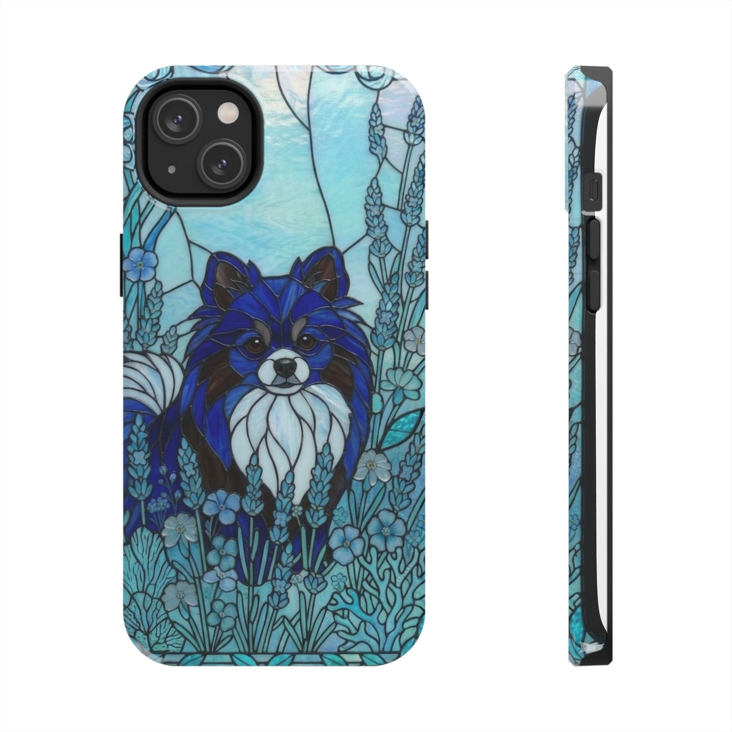 Pomeranian Stained Glass Style Tough Case — Ocean Blue Theme