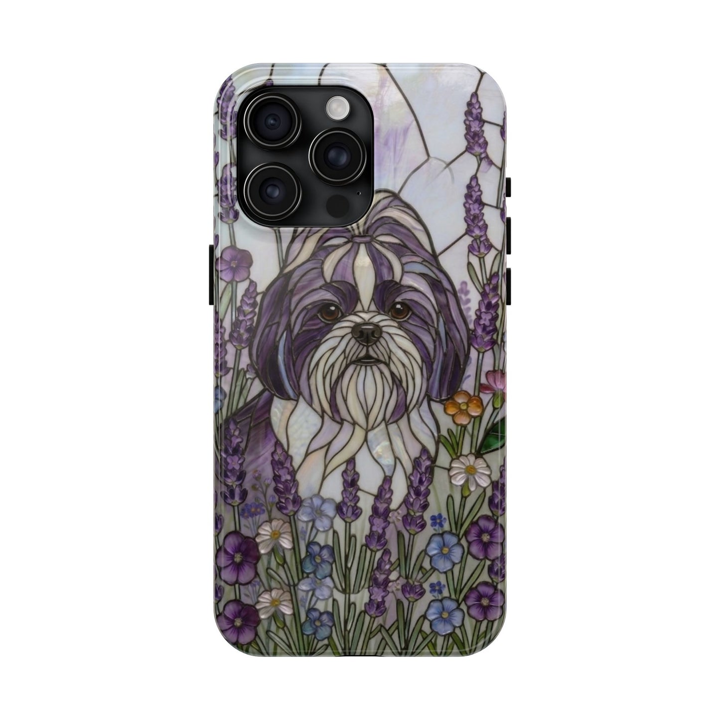 Shih Tzu Stained Glass Style Tough Case — Lavender Floral Theme