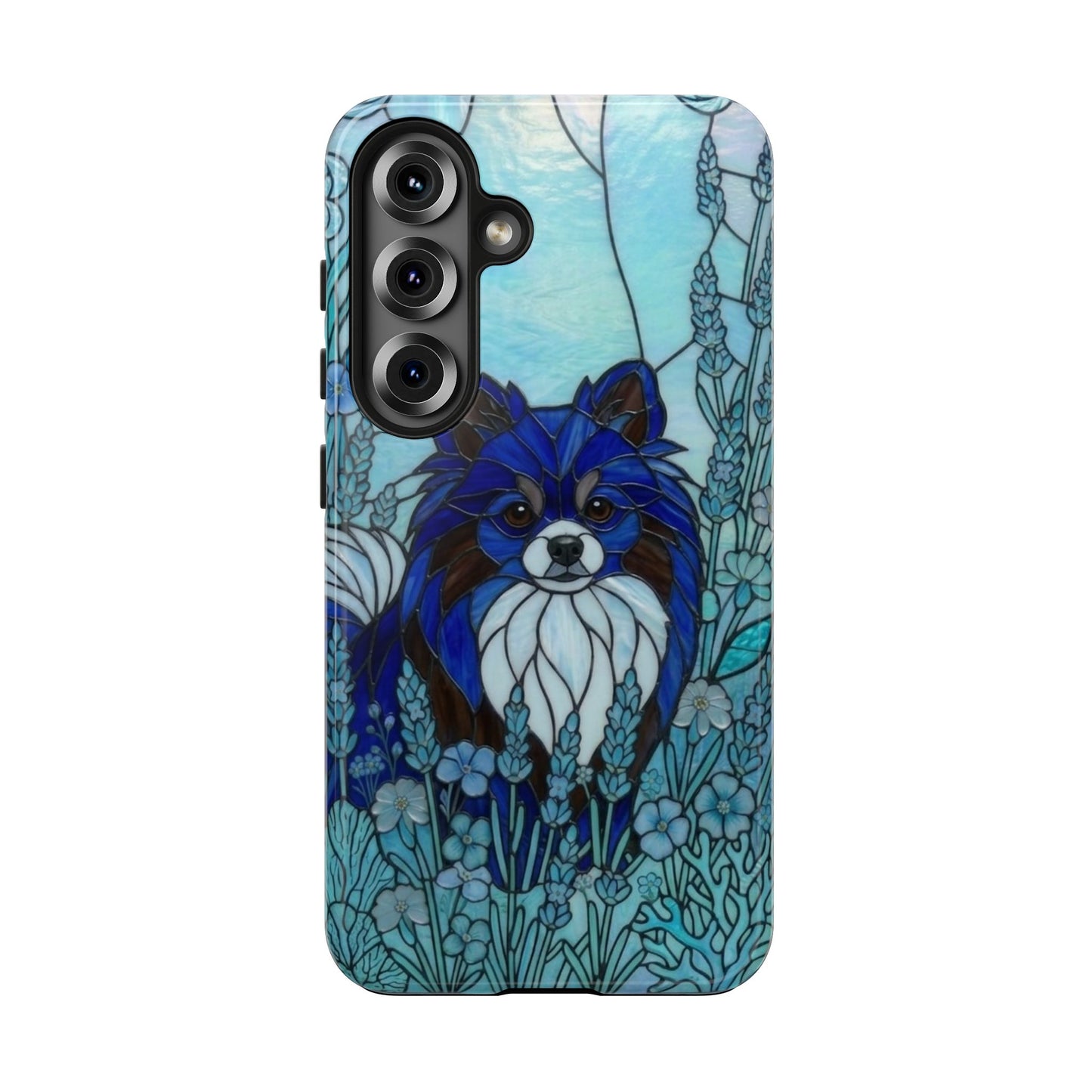 Pomeranian Stained Glass Style Tough Case — Ocean Blue Theme