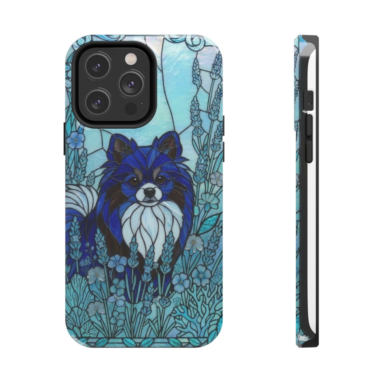 Pomeranian Stained Glass Style Tough Case — Ocean Blue Theme