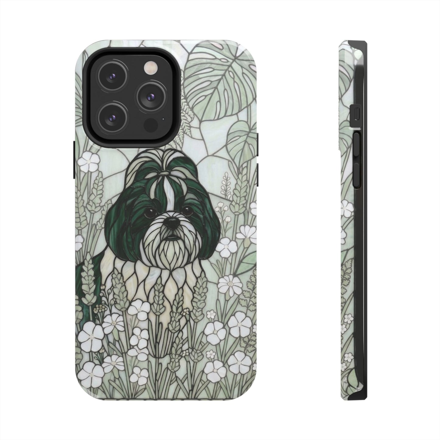 Shih Tzu Stained Glass Style Tough Case — Botanical Green Theme