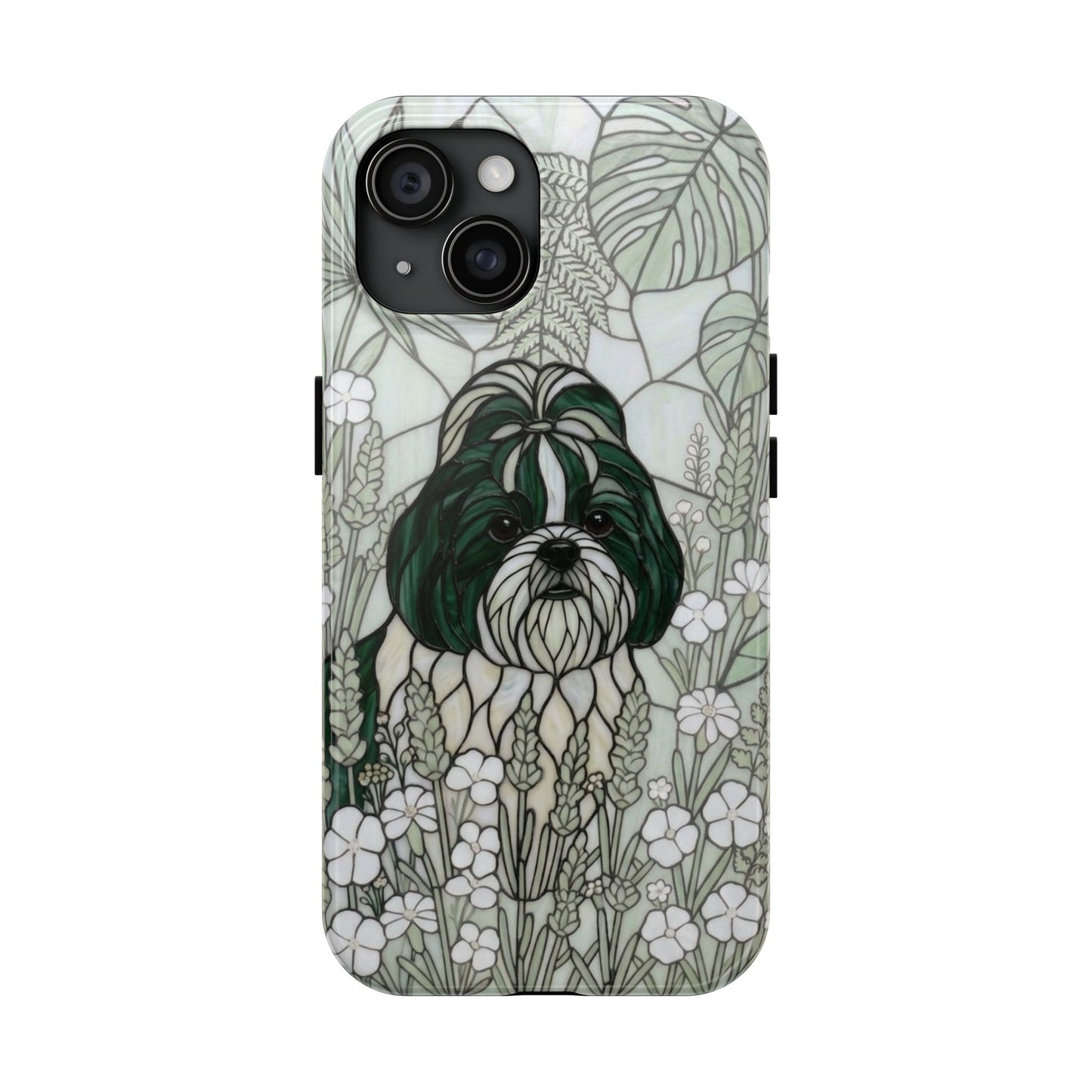 Shih Tzu Stained Glass Style Tough Case — Botanical Green Theme