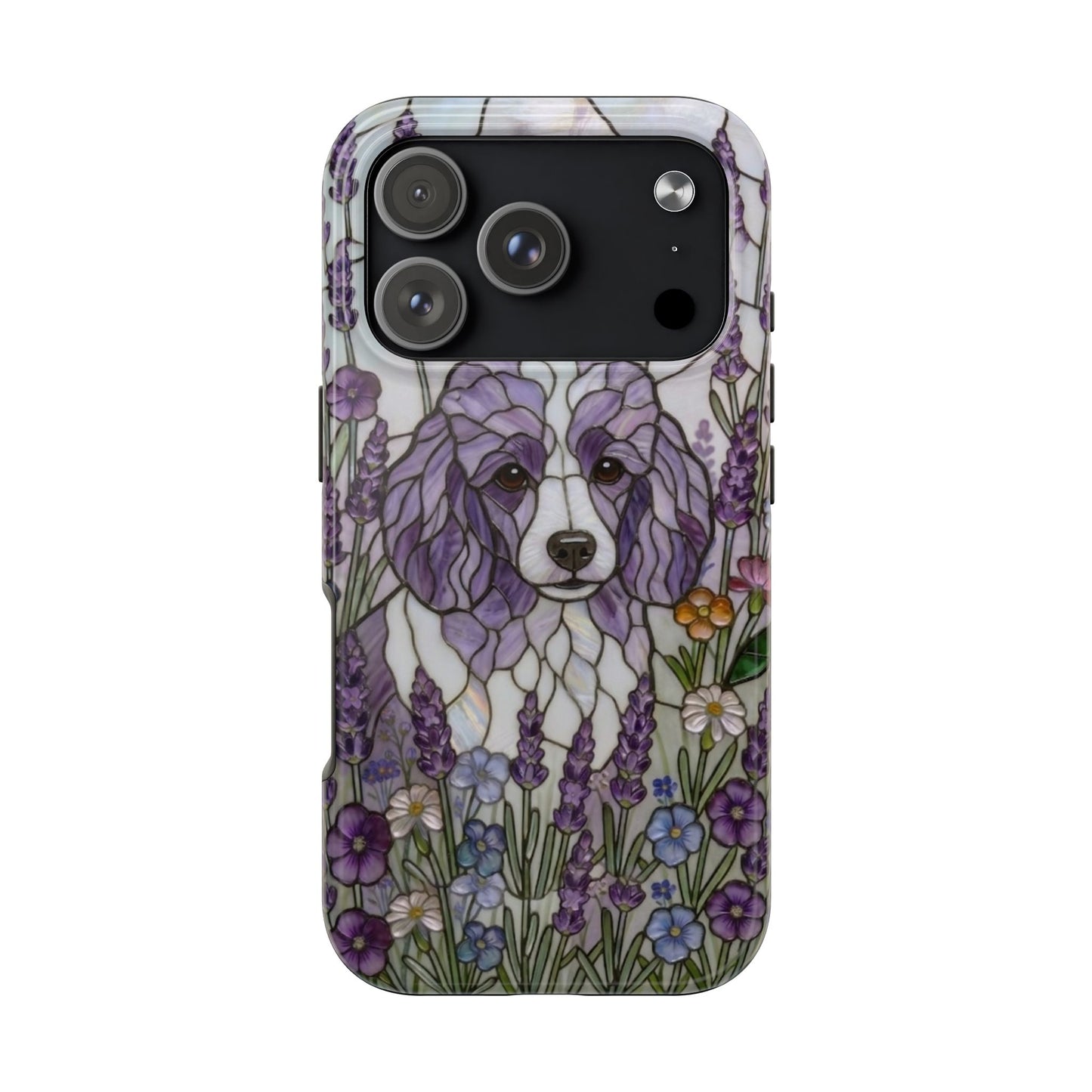 Toy Poodle Stained Glass Style Tough Case — Lavender Floral Theme