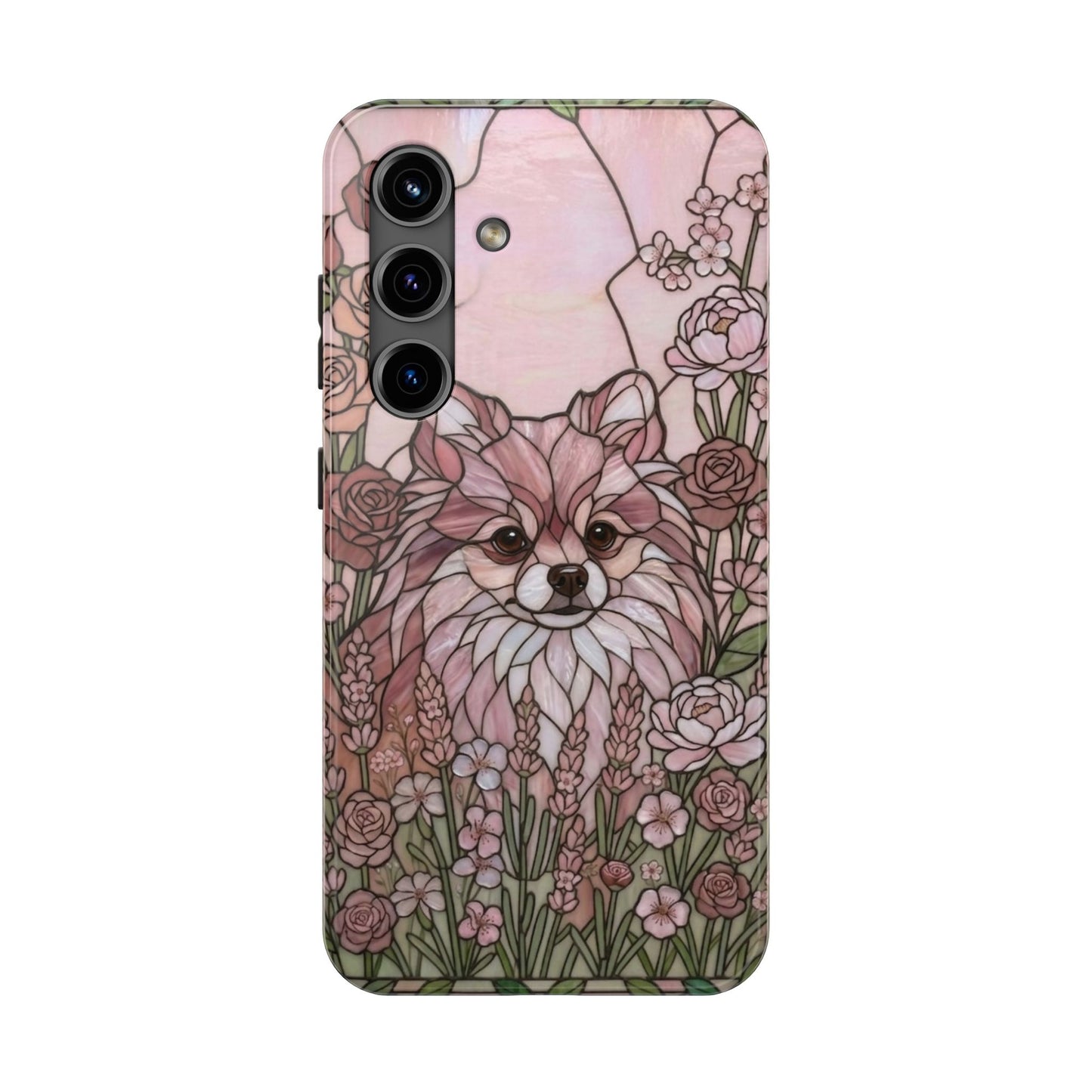 Pomeranian Stained Glass Style Tough Case — Rose Garden Theme