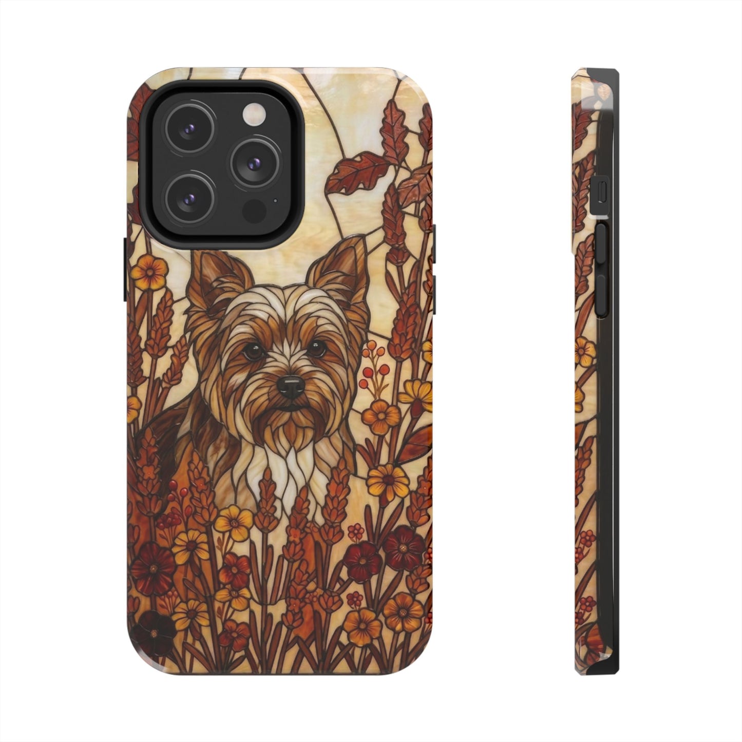 Yorkie Stained Glass Style Tough Case — Autumn Warmth Theme