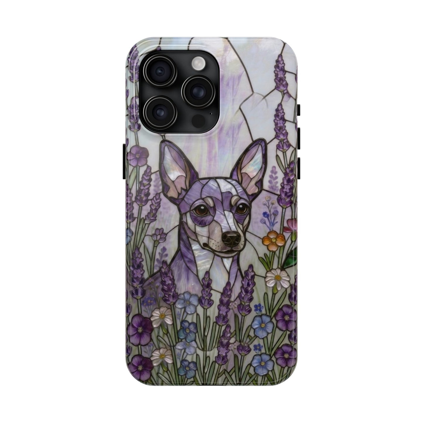 Mini Pinscher Stained Glass Style Tough Case — Lavender Floral Theme