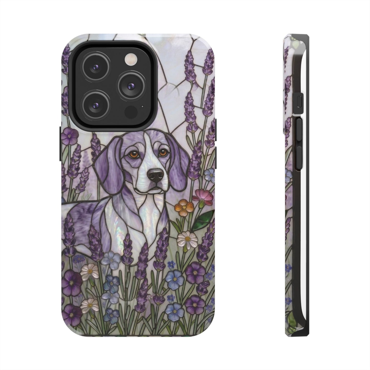 Beagle Stained Glass Style Tough Case — Lavender Floral Theme