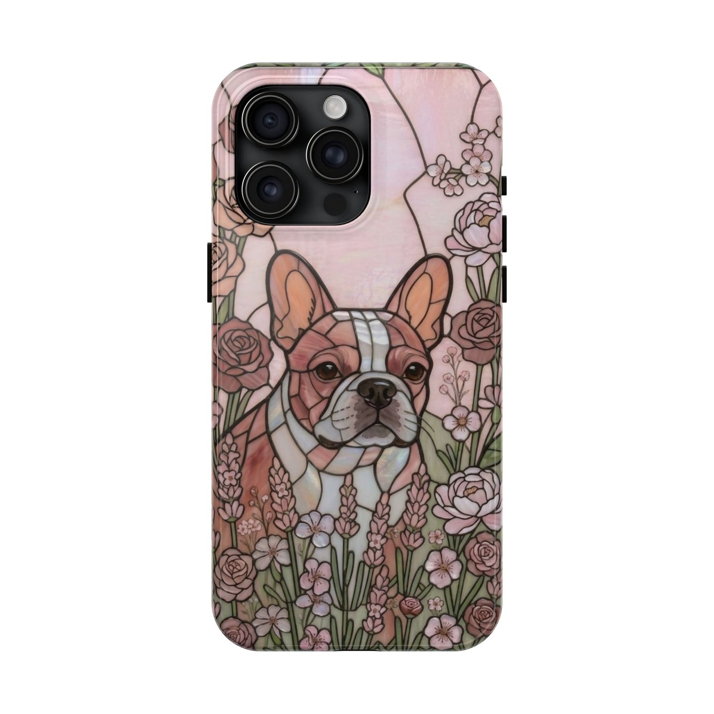 Frenchie Stained Glass Style Tough Case — Rose Garden Theme