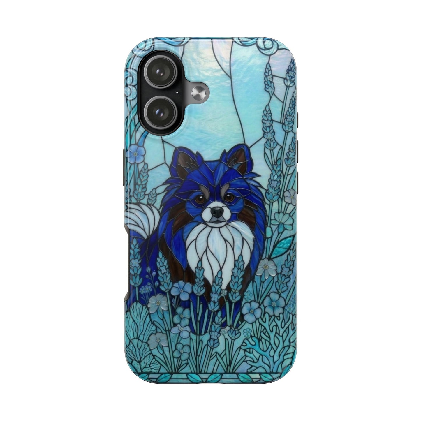 Pomeranian Stained Glass Style Tough Case — Ocean Blue Theme