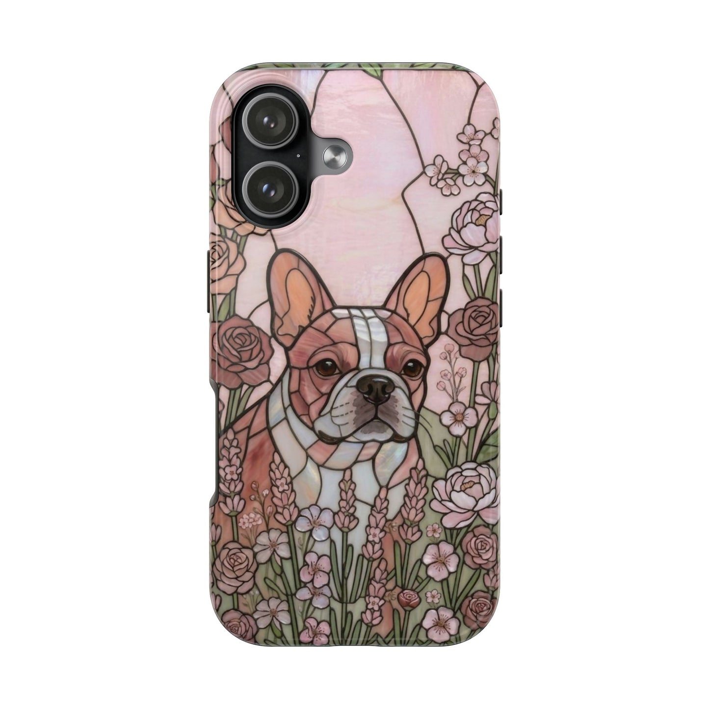 Frenchie Stained Glass Style Tough Case — Rose Garden Theme