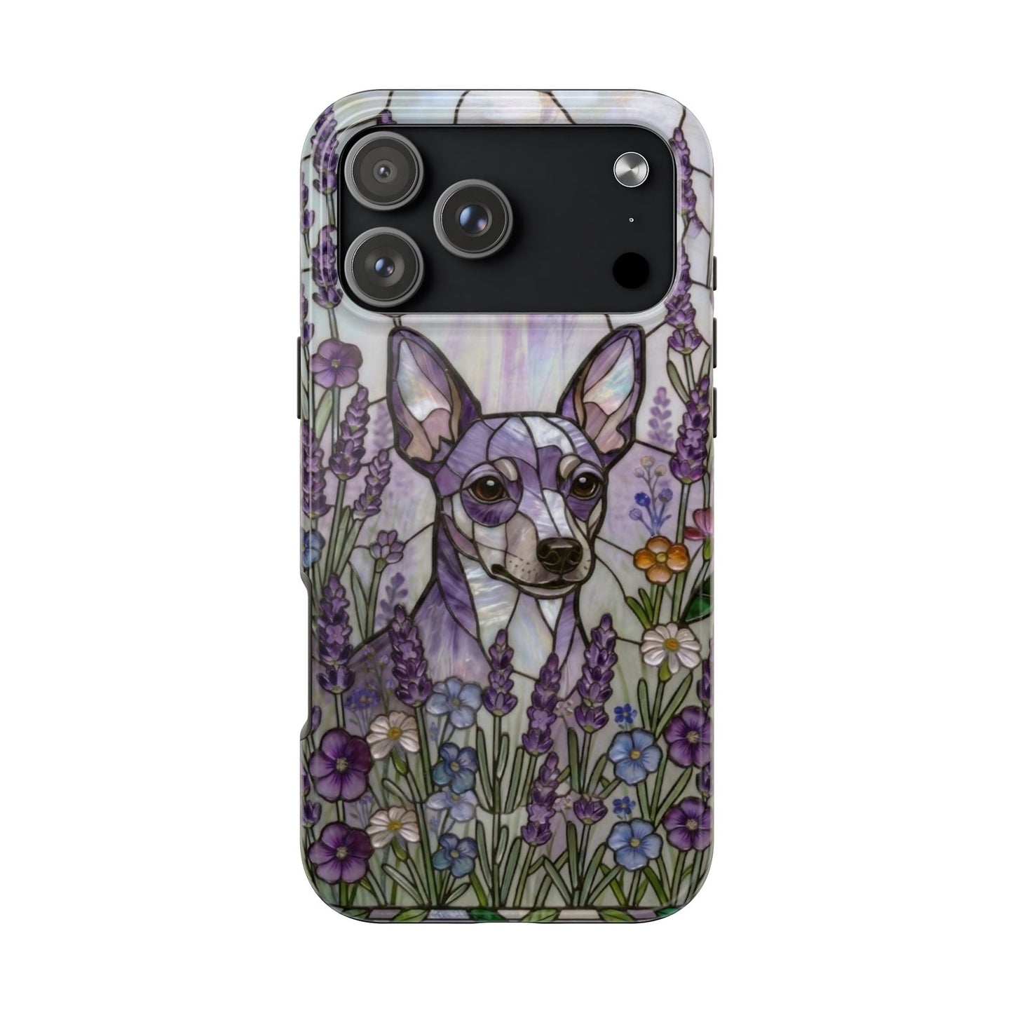 Mini Pinscher Stained Glass Style Tough Case — Lavender Floral Theme