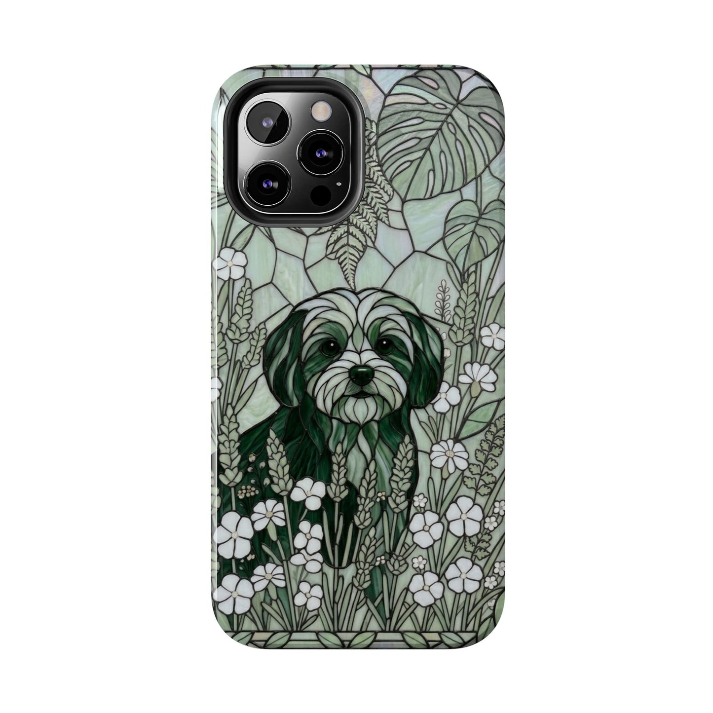 Maltese Stained Glass Style Tough Case — Botanical Green Theme