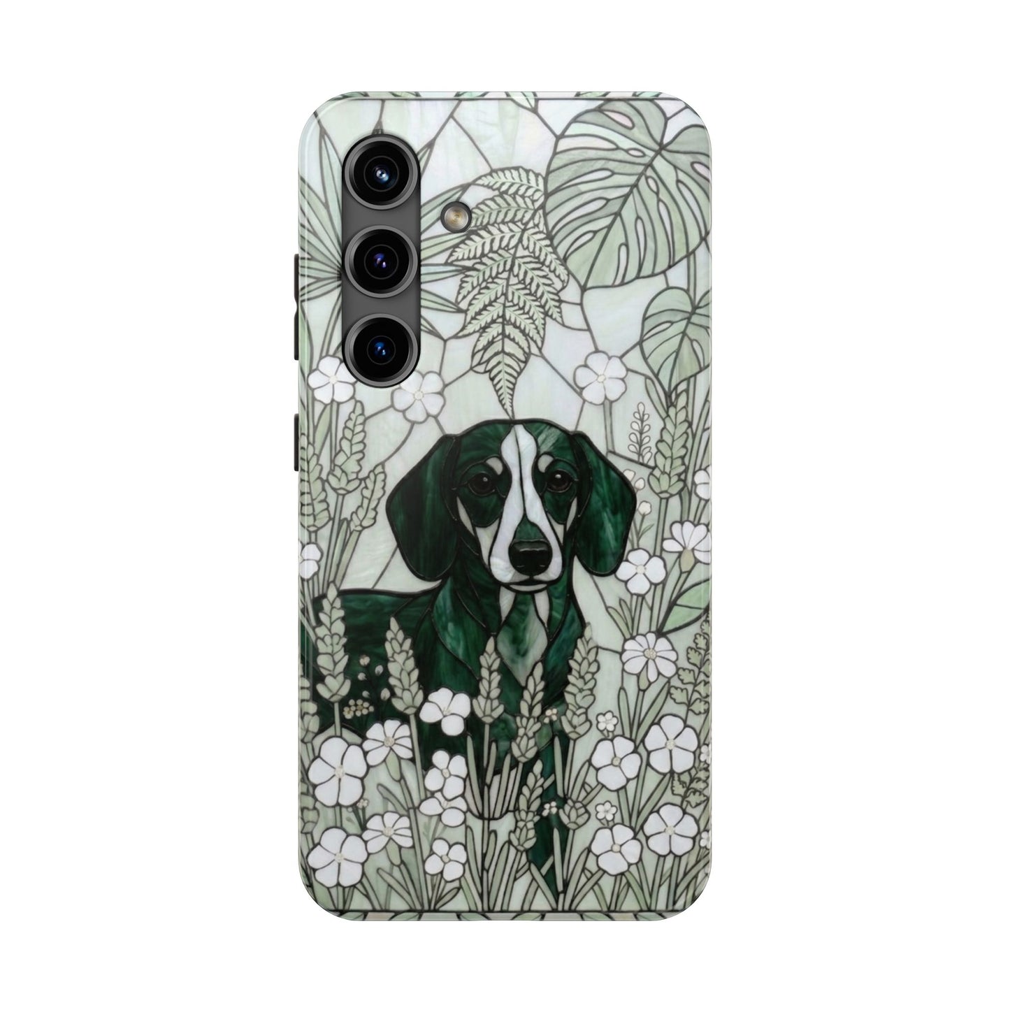 Dachshund Stained Glass Style Tough Case — Botanical Green Theme