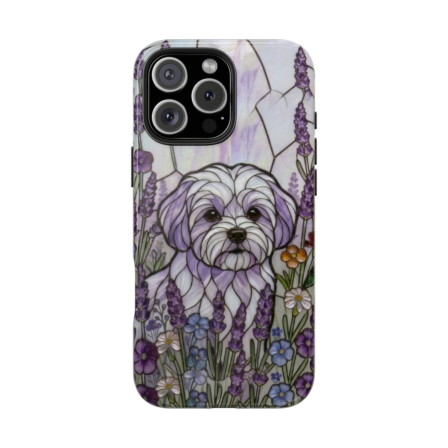 Maltese Stained Glass Style Tough Case — Lavender Floral Theme