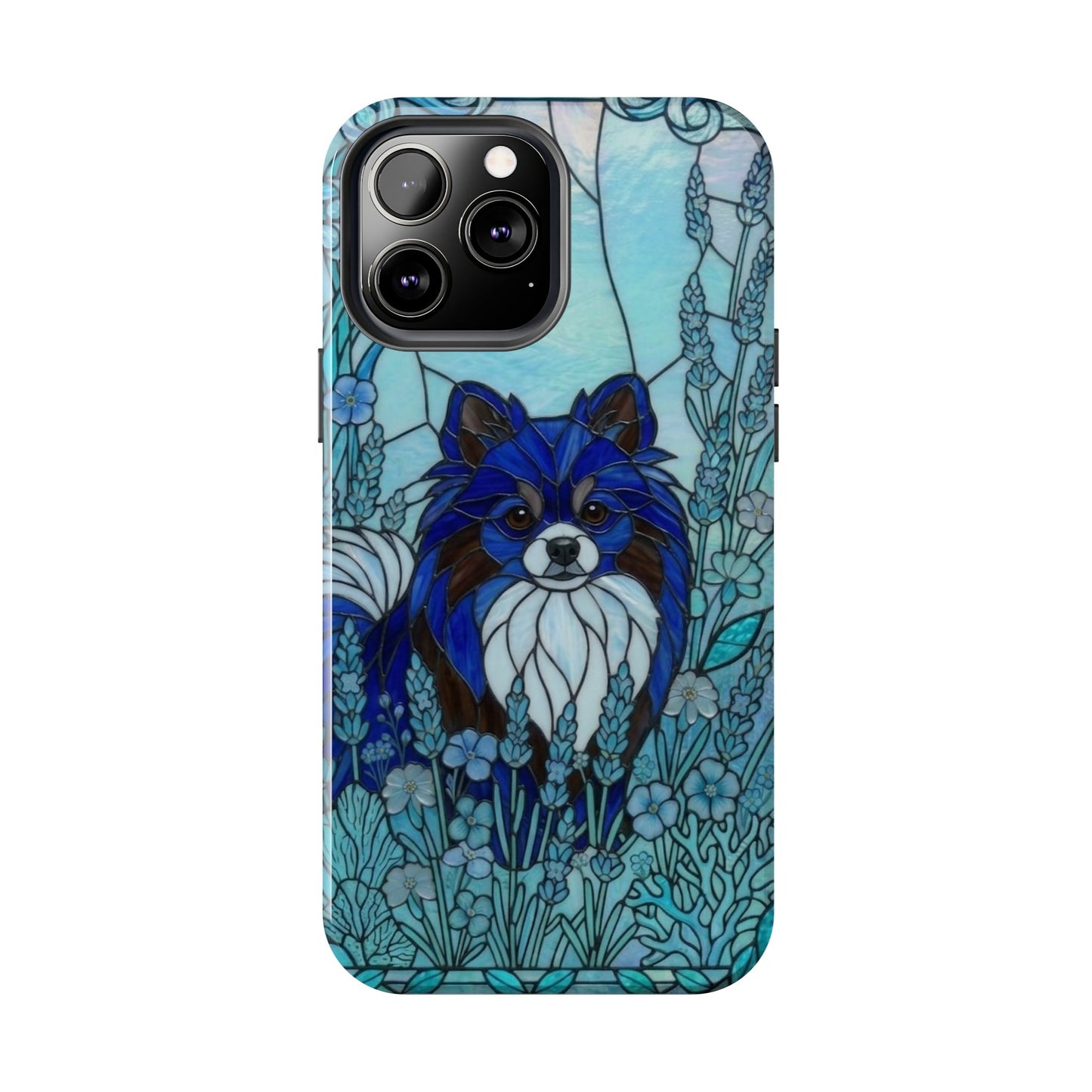 Pomeranian Stained Glass Style Tough Case — Ocean Blue Theme