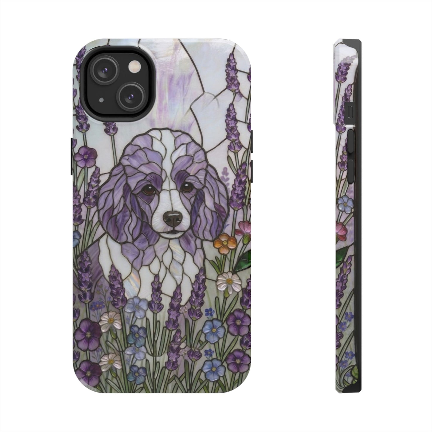 Toy Poodle Stained Glass Style Tough Case — Lavender Floral Theme