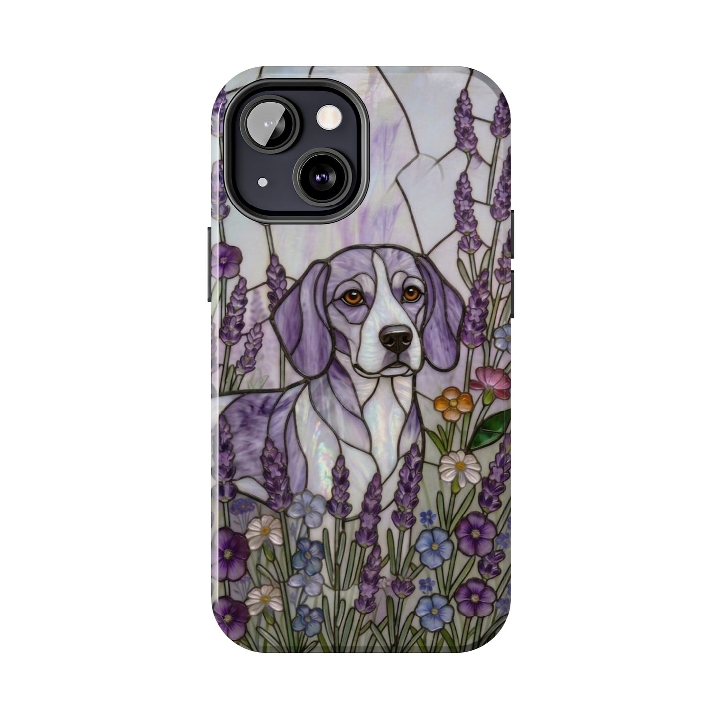 Beagle Stained Glass Style Tough Case — Lavender Floral Theme