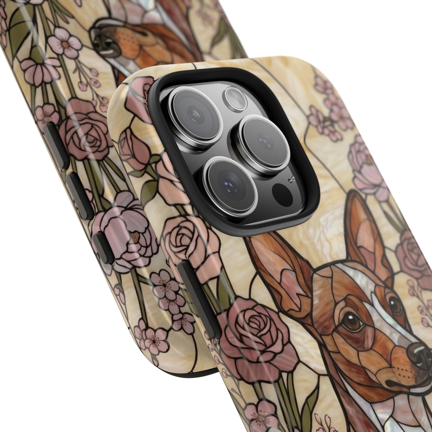 Mini Pinscher Stained Glass Style Tough Case — Rose Garden Theme