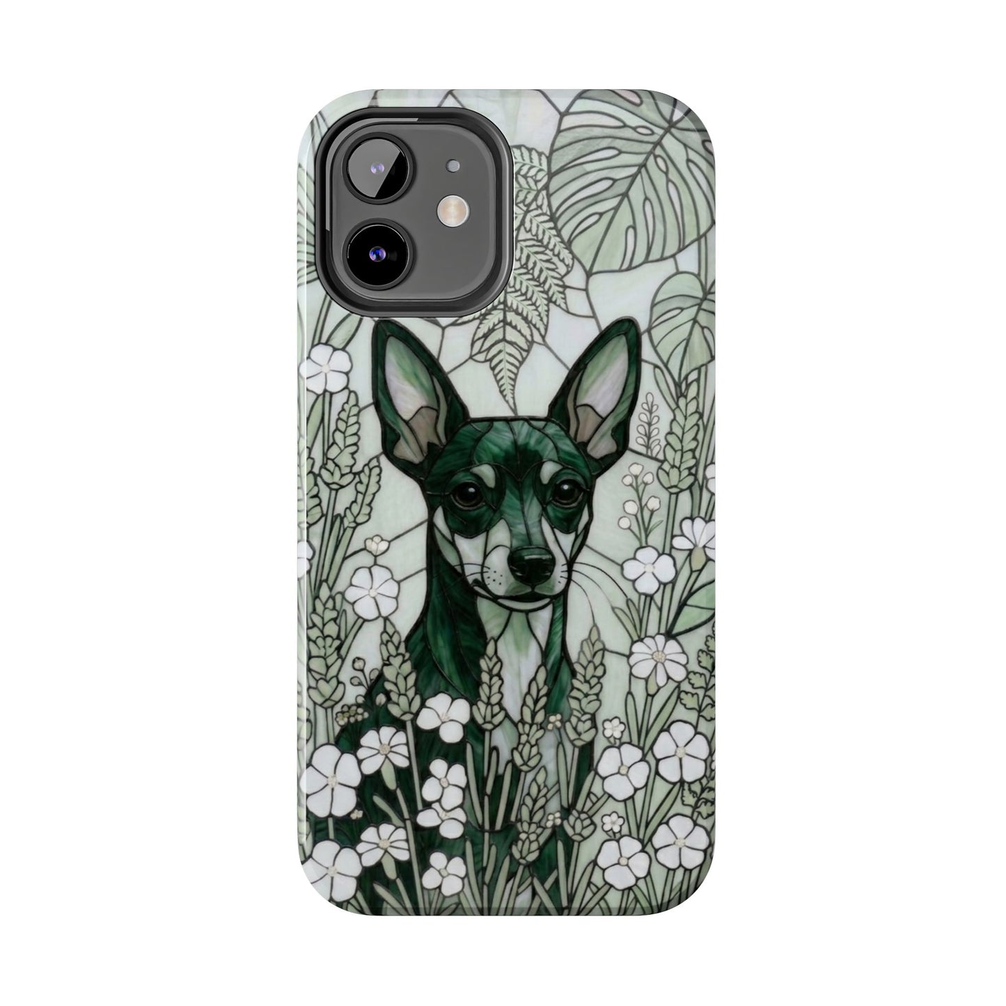 Mini Pinscher Stained Glass Style Tough Case — Botanical Green Theme