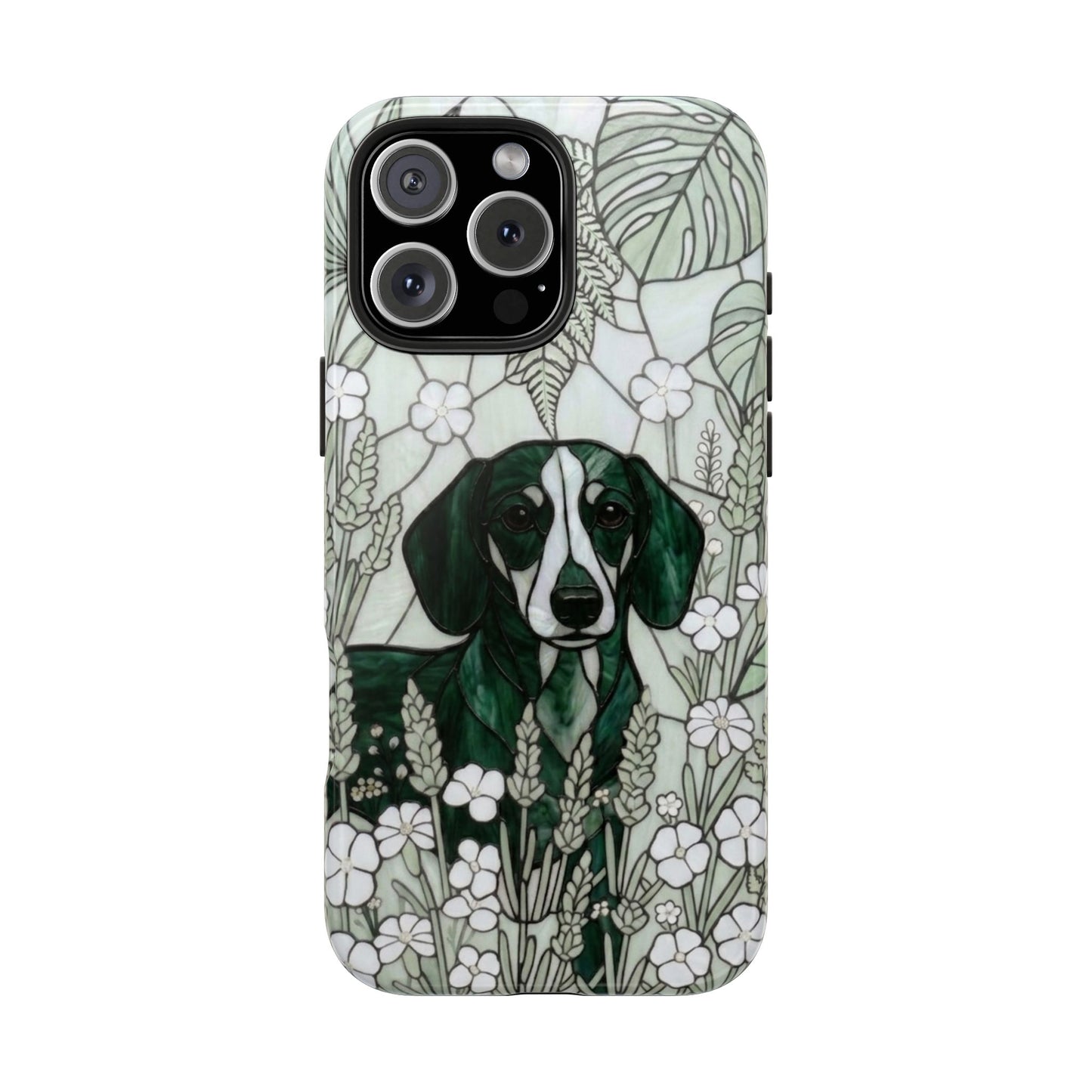 Dachshund Stained Glass Style Tough Case — Botanical Green Theme