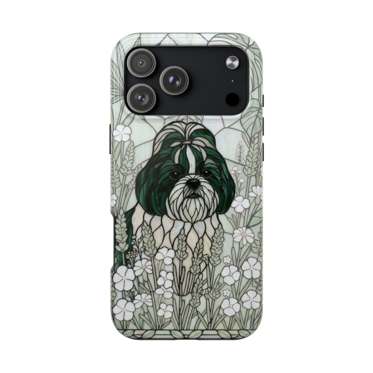 Shih Tzu Stained Glass Style Tough Case — Botanical Green Theme