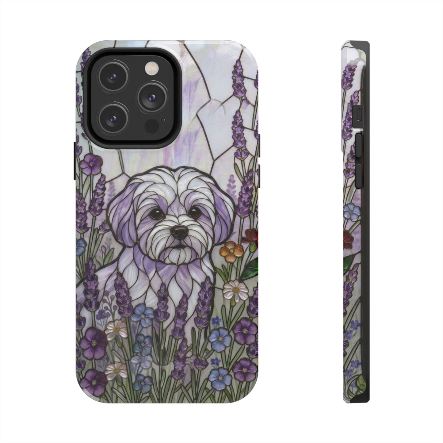 Maltese Stained Glass Style Tough Case — Lavender Floral Theme