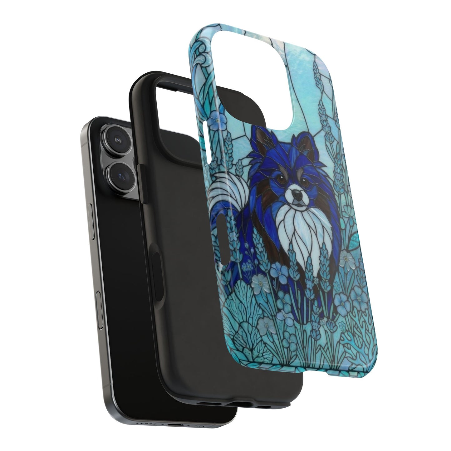 Pomeranian Stained Glass Style Tough Case — Ocean Blue Theme