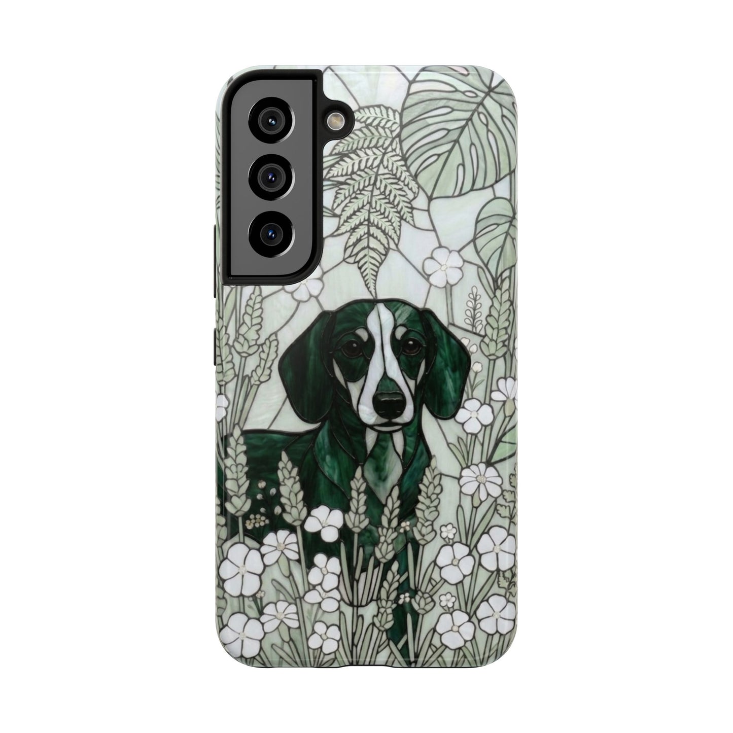 Dachshund Stained Glass Style Tough Case — Botanical Green Theme