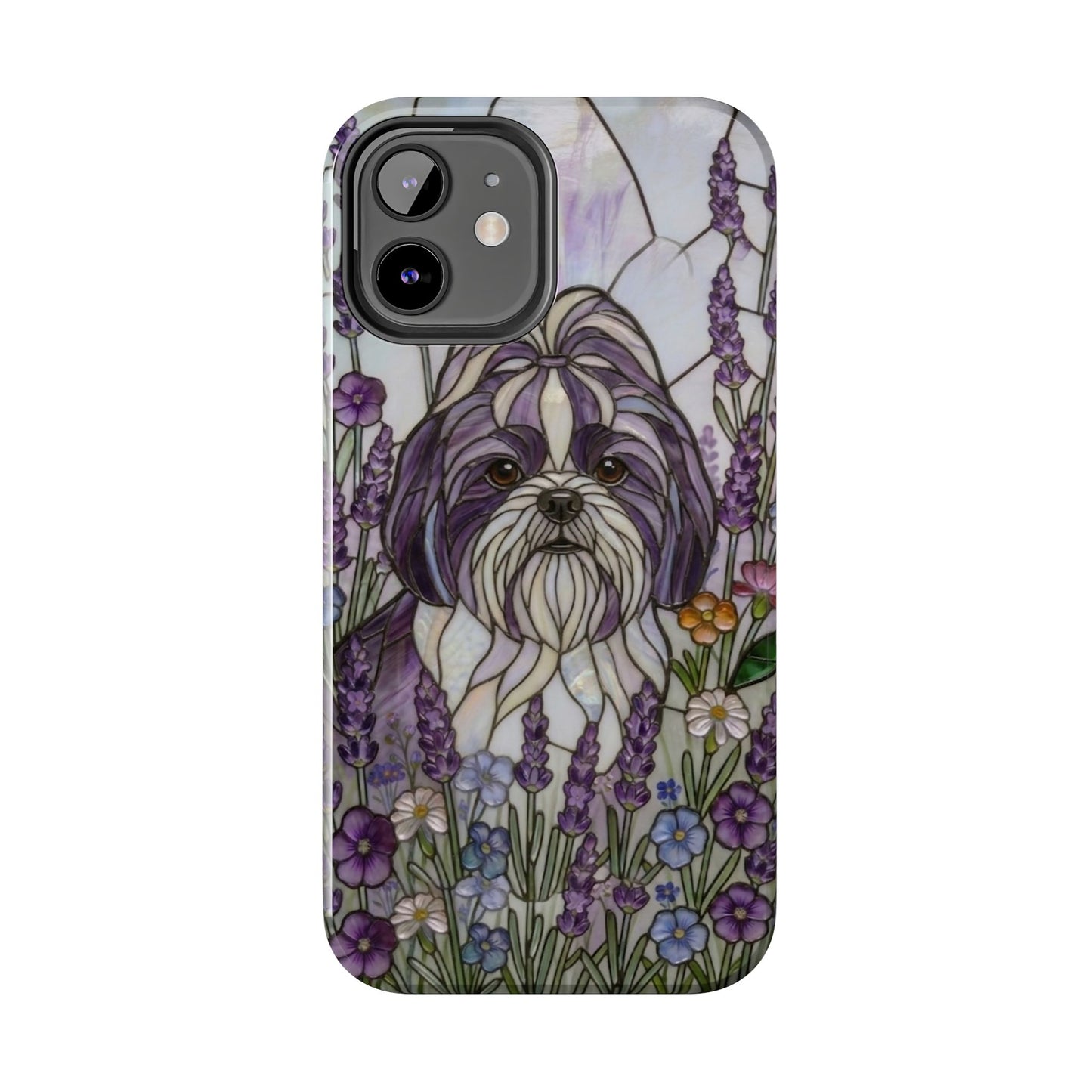 Shih Tzu Stained Glass Style Tough Case — Lavender Floral Theme