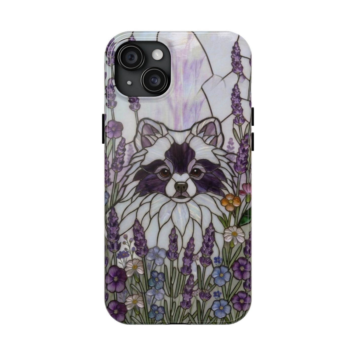 Pomeranian Stained Glass Style Tough Case — Lavender Floral Theme