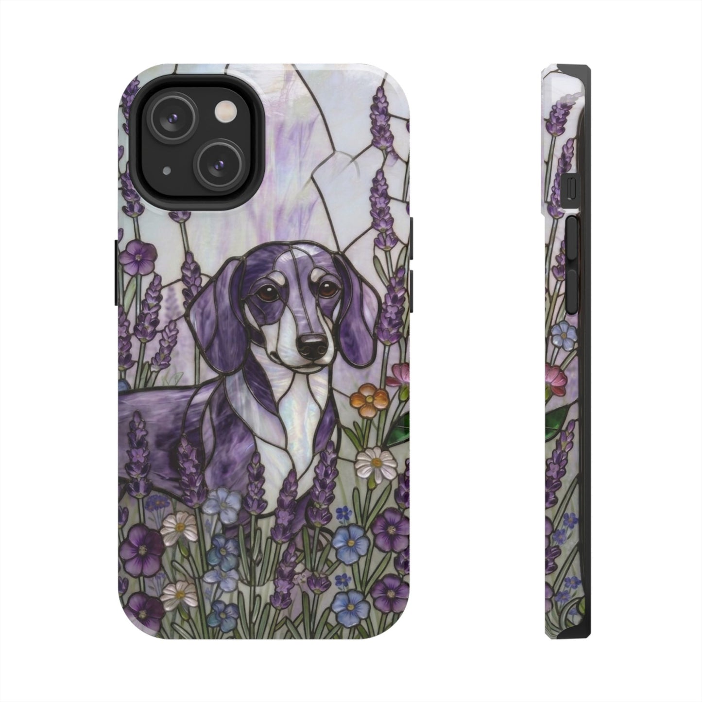 Dachshund Stained Glass Style Tough Case — Lavender Floral Theme