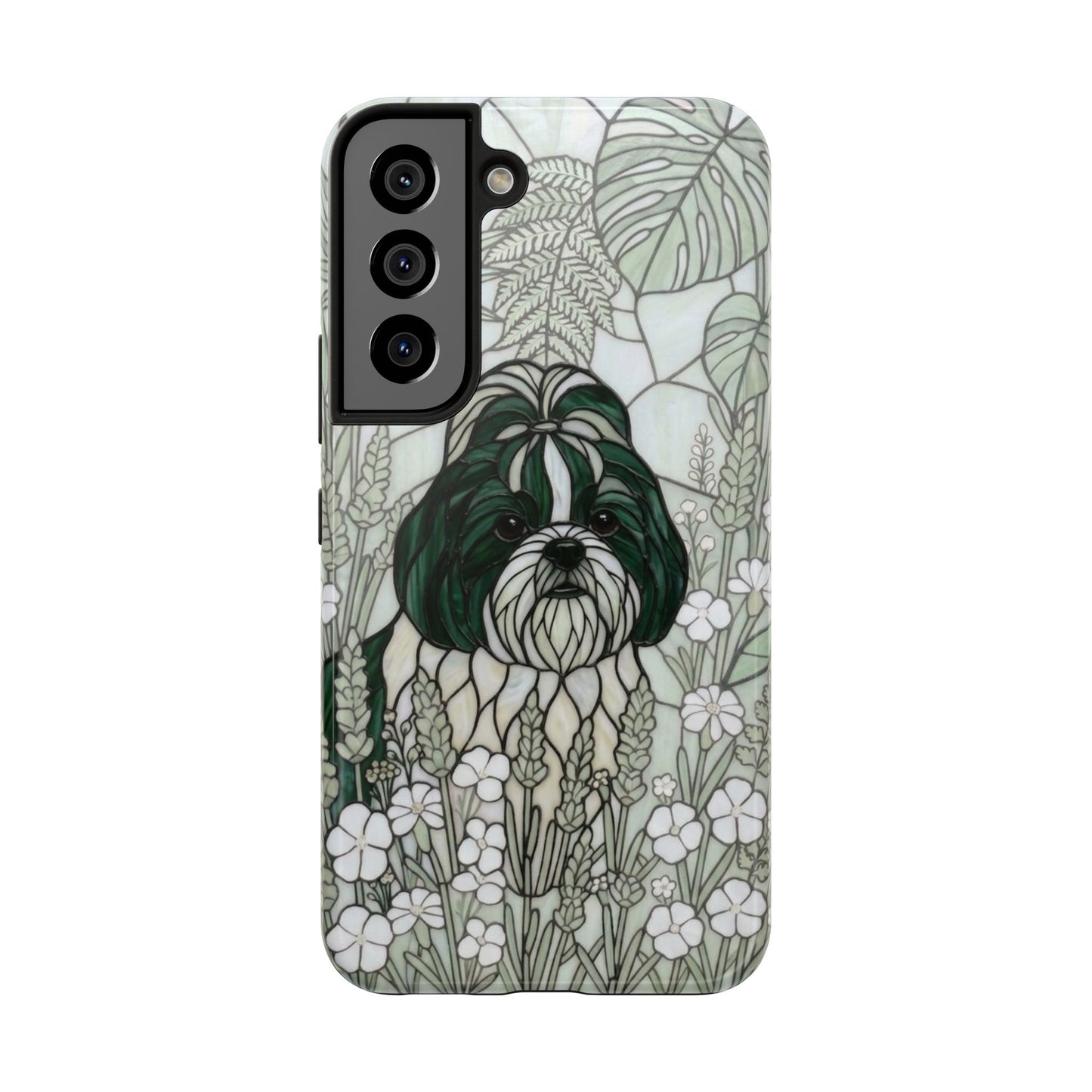 Shih Tzu Stained Glass Style Tough Case — Botanical Green Theme