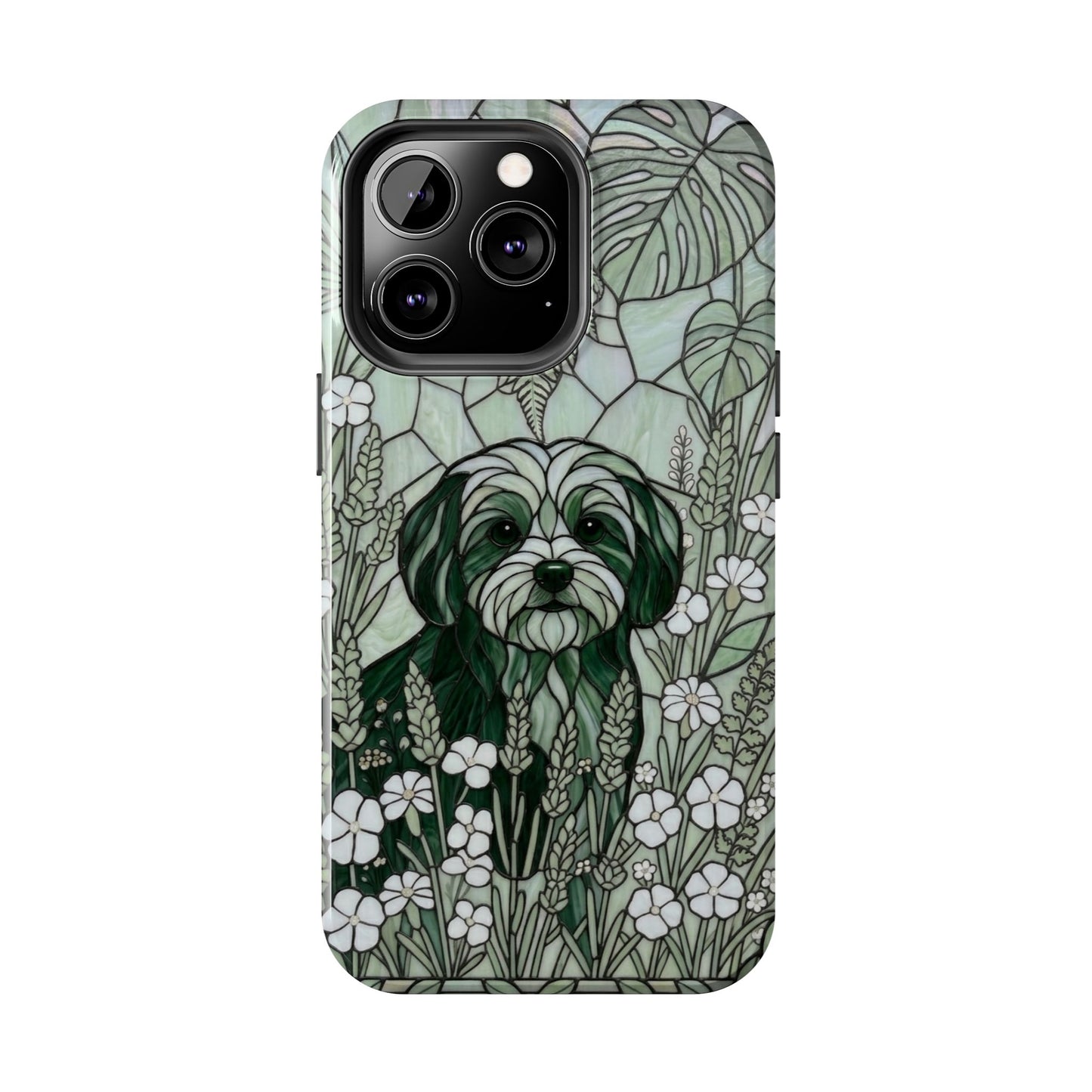 Maltese Stained Glass Style Tough Case — Botanical Green Theme