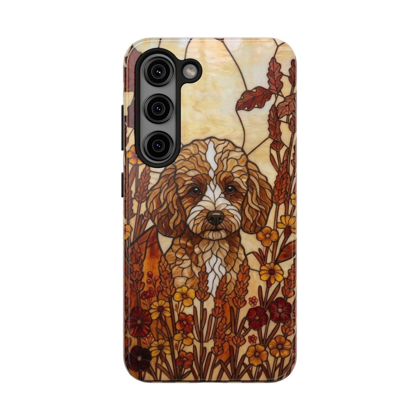 Toy Poodle Stained Glass Style Tough Case — Autumn Warmth Theme
