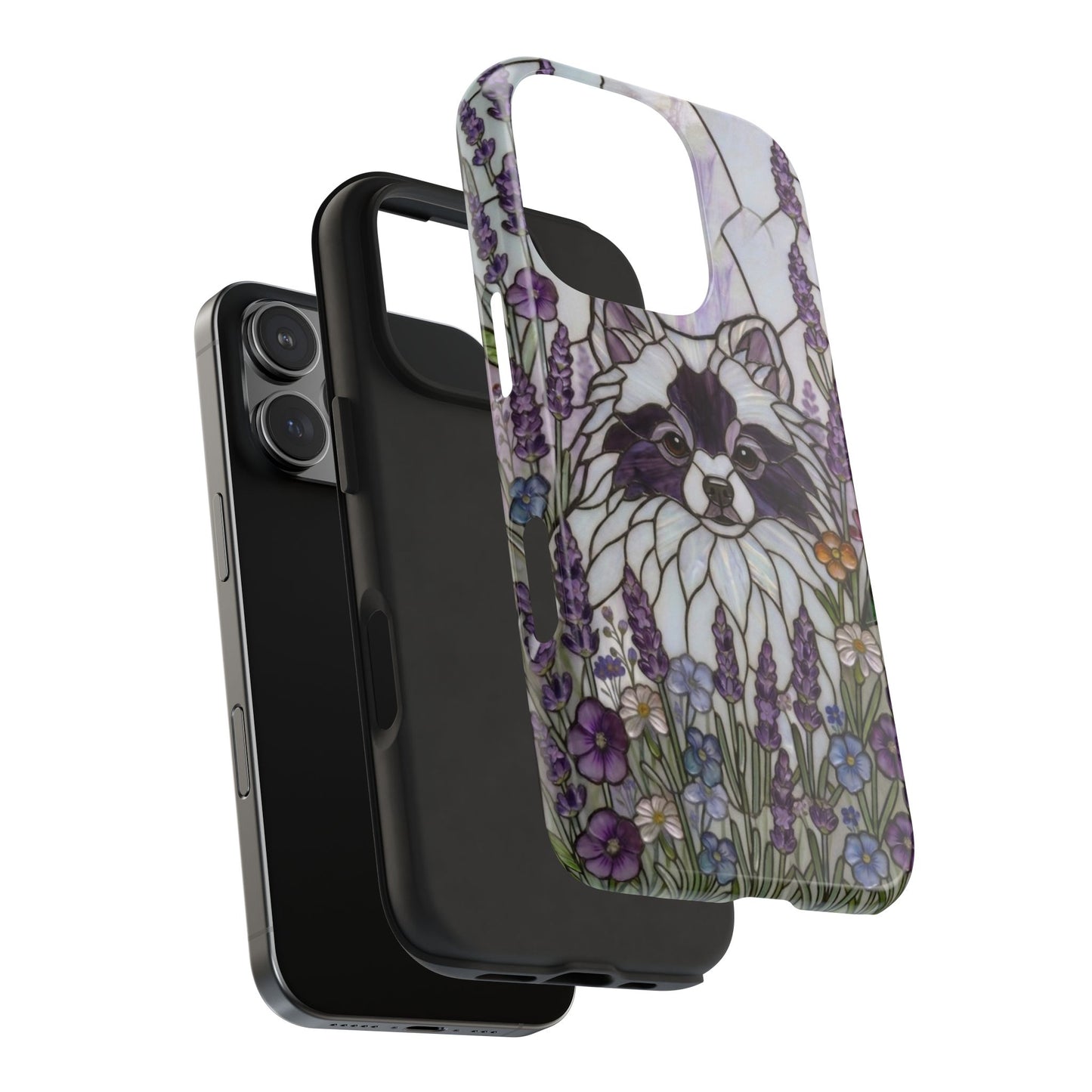 Pomeranian Stained Glass Style Tough Case — Lavender Floral Theme