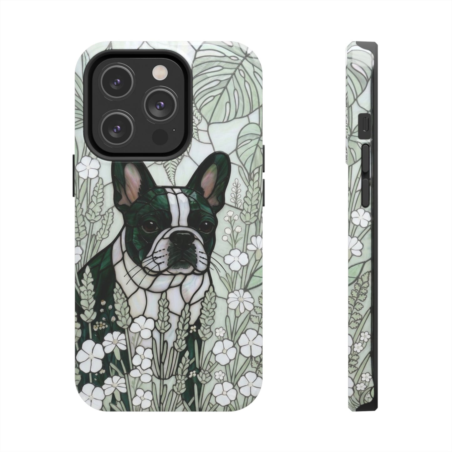 Frenchie Stained Glass Style Tough Case — Botanical GreenTheme