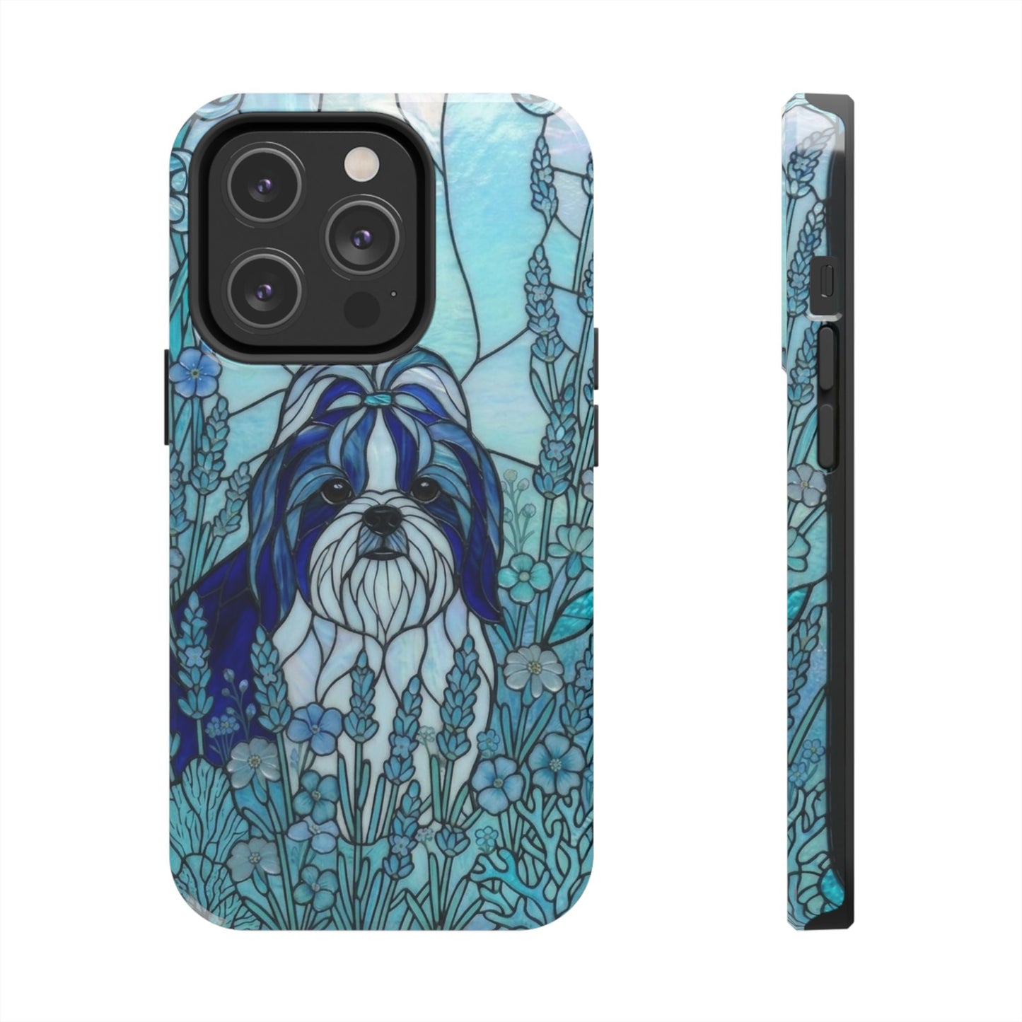 Shih Tzu Stained Glass Style Tough Case — Ocean Blue Theme