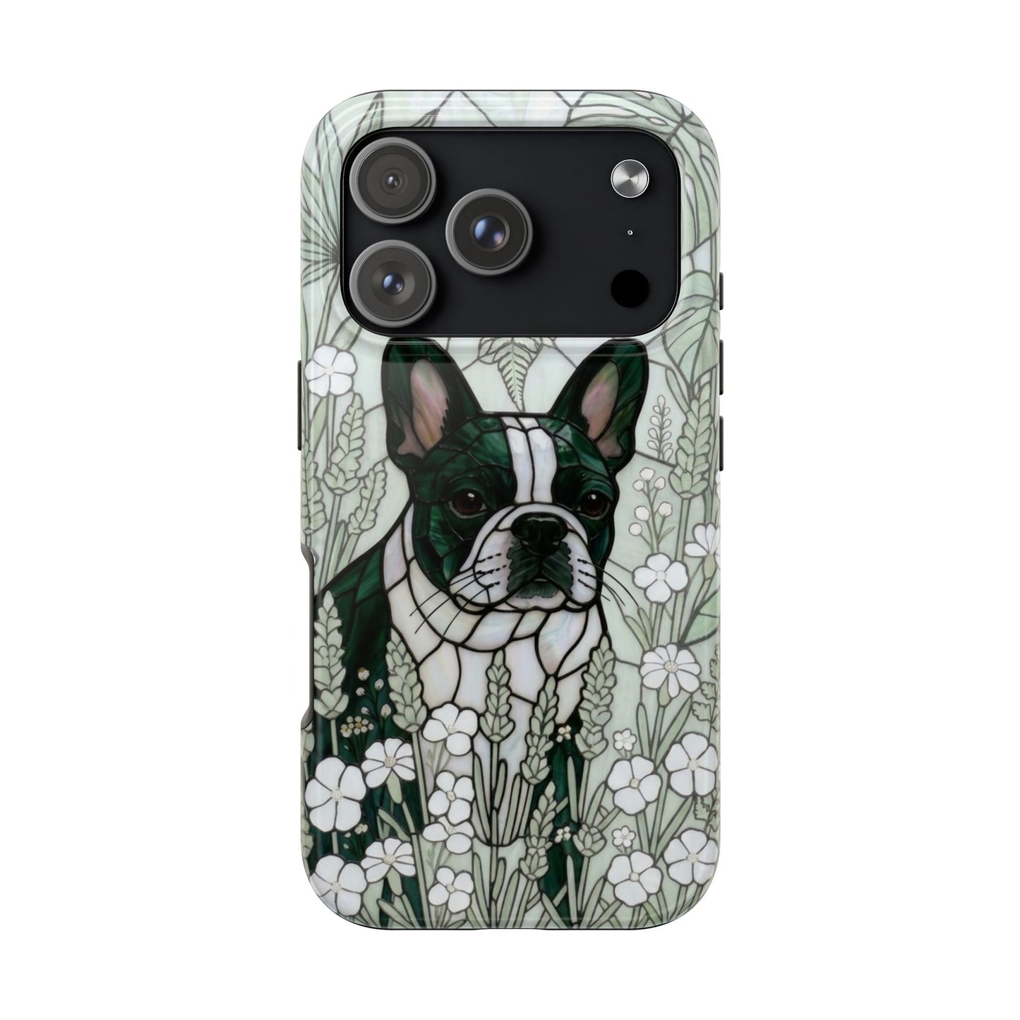Frenchie Stained Glass Style Tough Case — Botanical GreenTheme