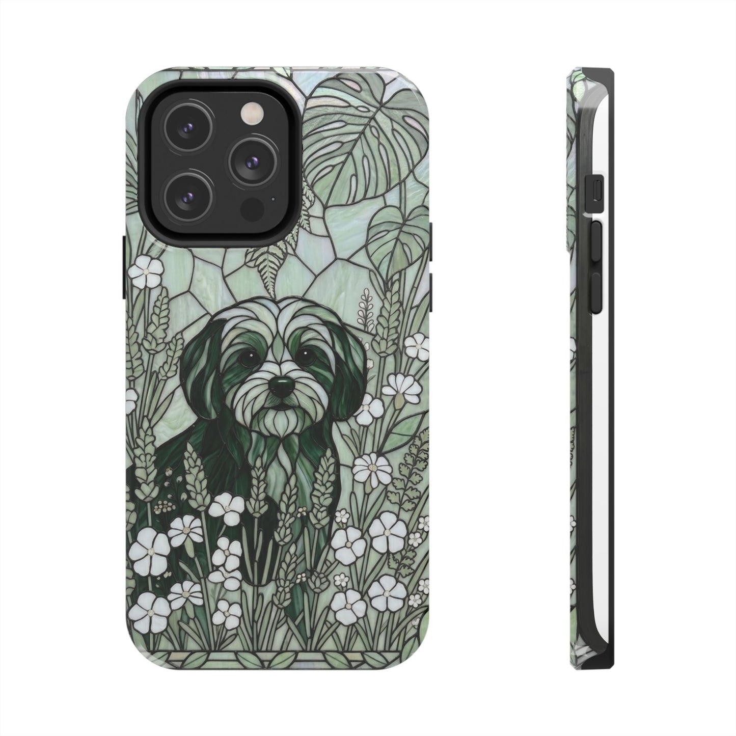 Maltese Stained Glass Style Tough Case — Botanical Green Theme