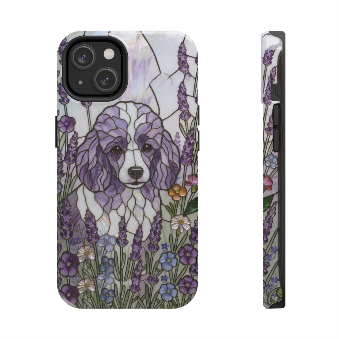 Toy Poodle Stained Glass Style Tough Case — Lavender Floral Theme