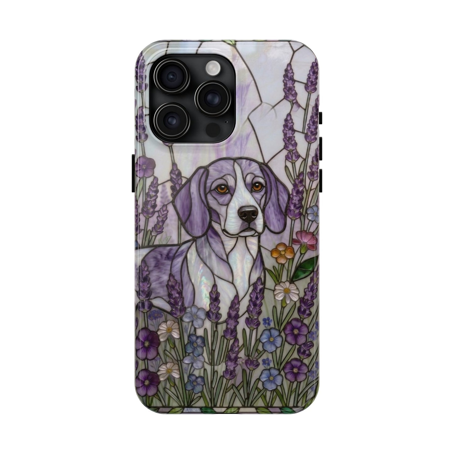 Beagle Stained Glass Style Tough Case — Lavender Floral Theme