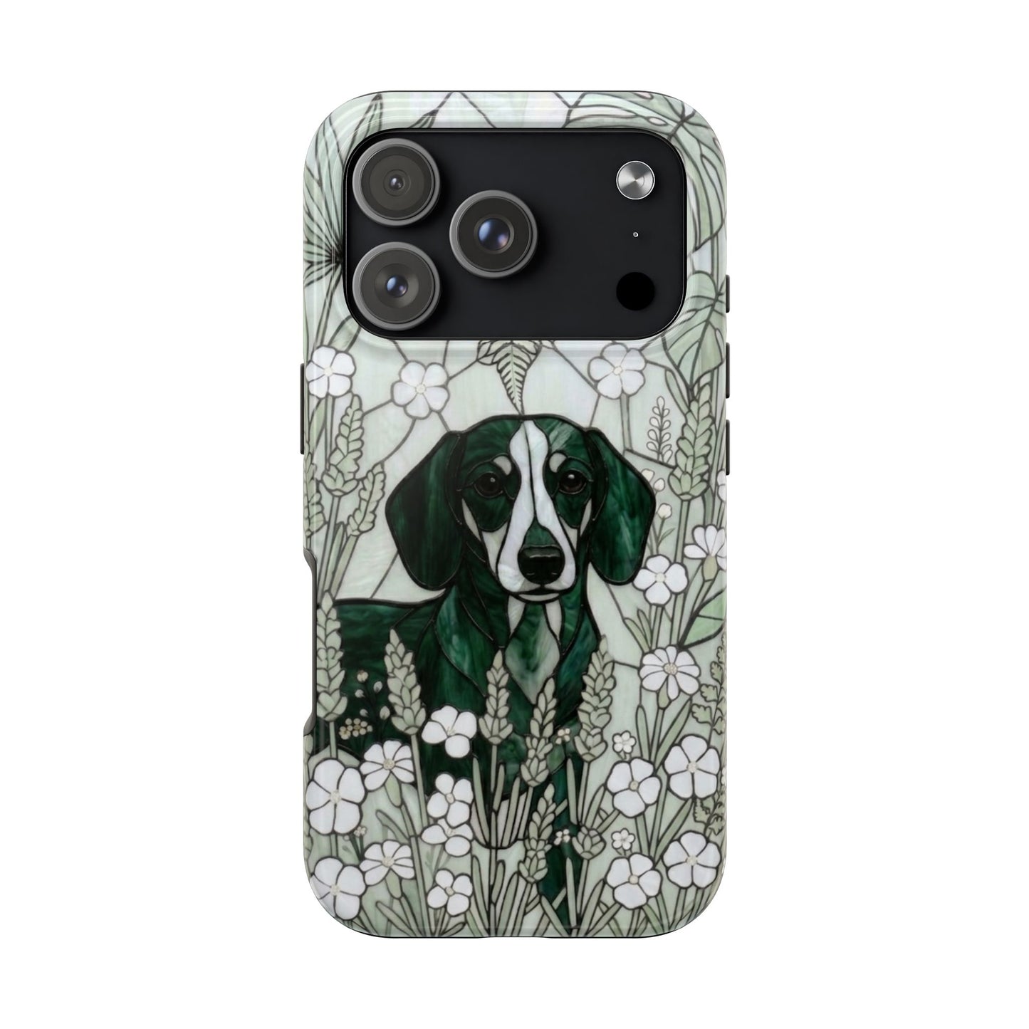 Dachshund Stained Glass Style Tough Case — Botanical Green Theme