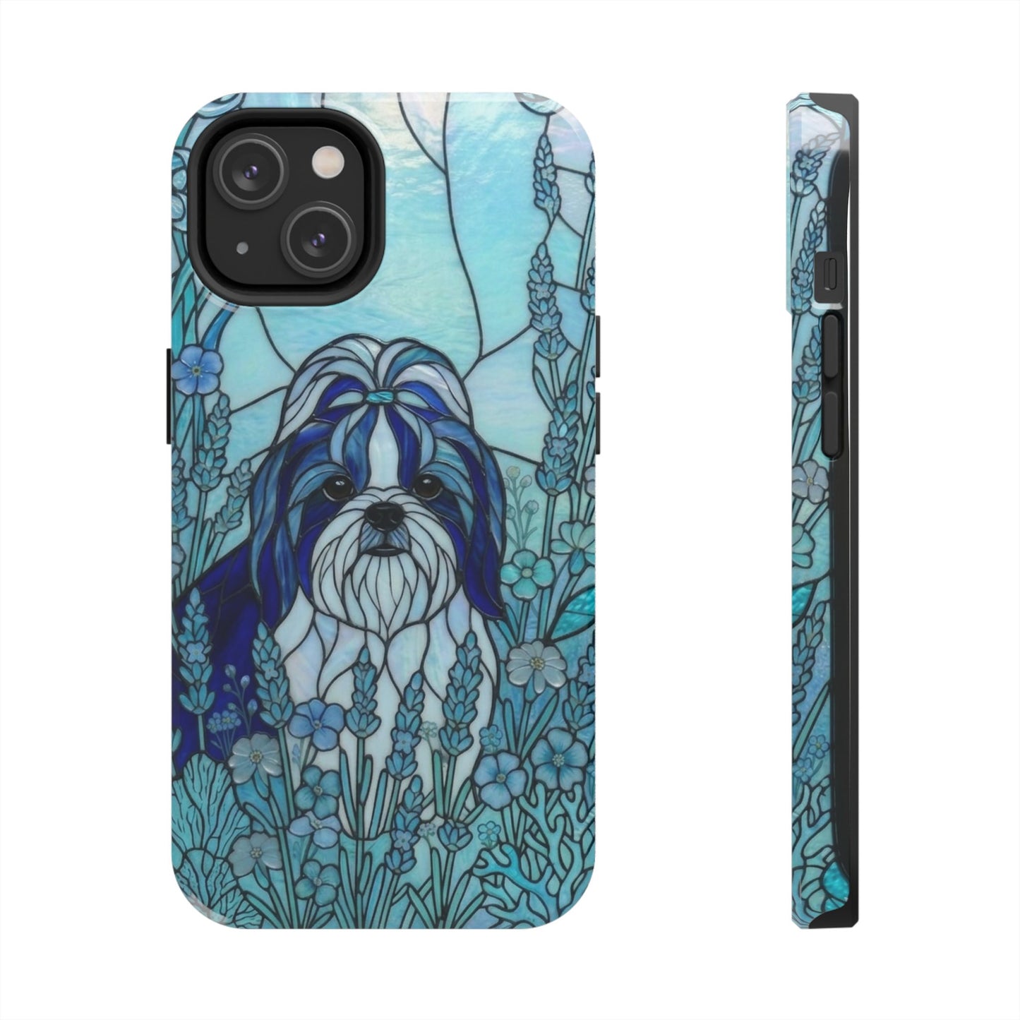 Shih Tzu Stained Glass Style Tough Case — Ocean Blue Theme