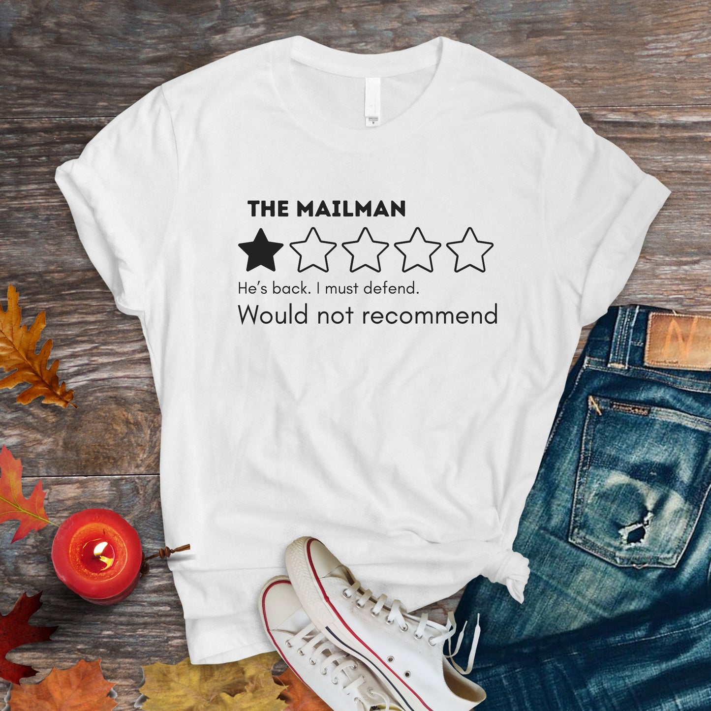 Funny Mailman Review Unisex Premium Tee  1 Star, Pet Humor Tshirt