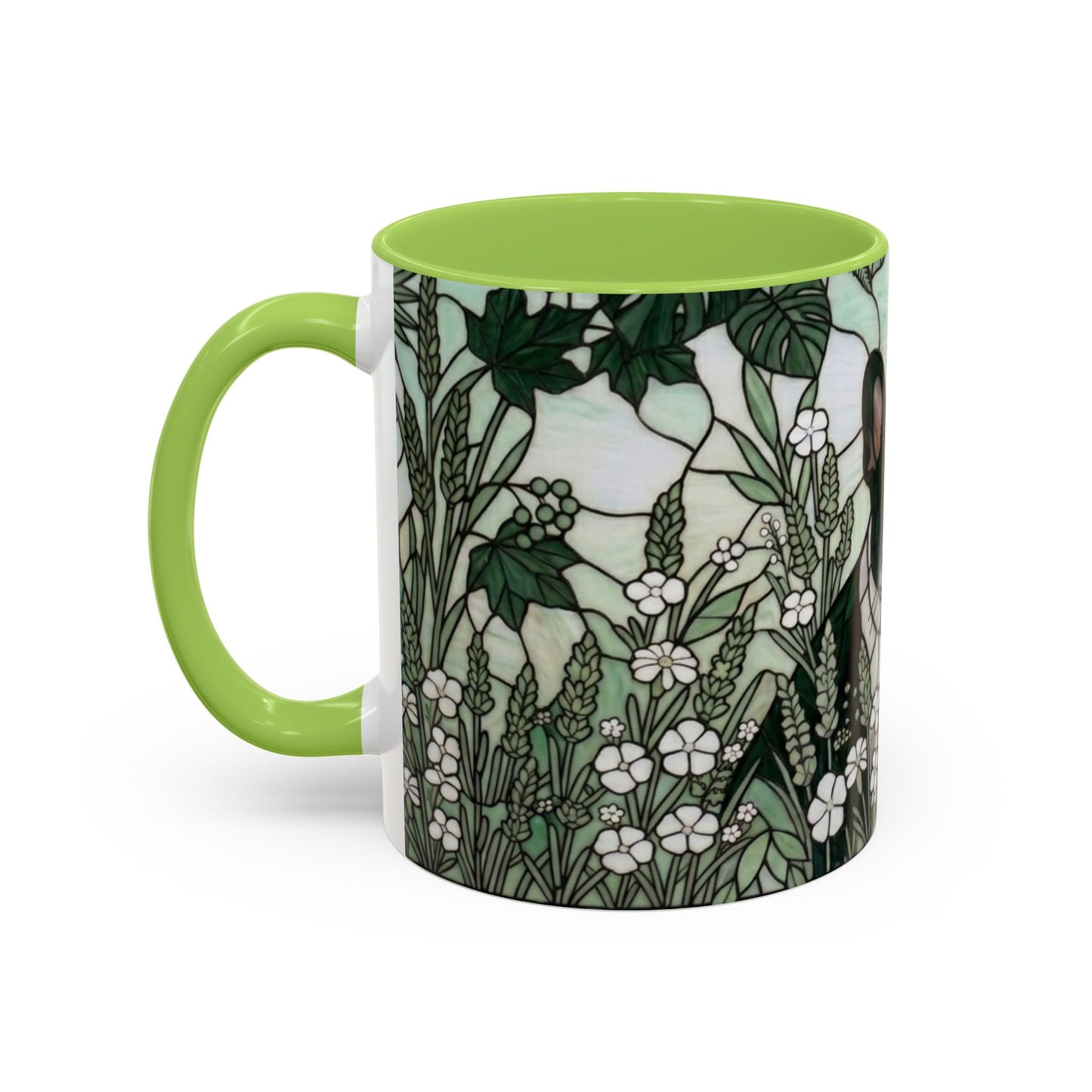 Stained Glass French Bulldog Coffee Mug — Botanical Green Theme