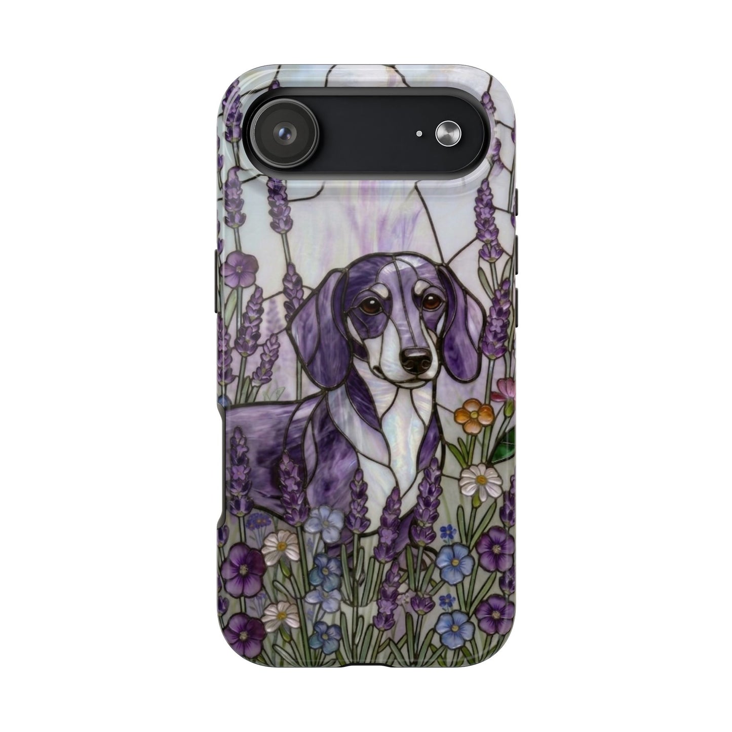 Dachshund Stained Glass Style Tough Case — Lavender Floral Theme