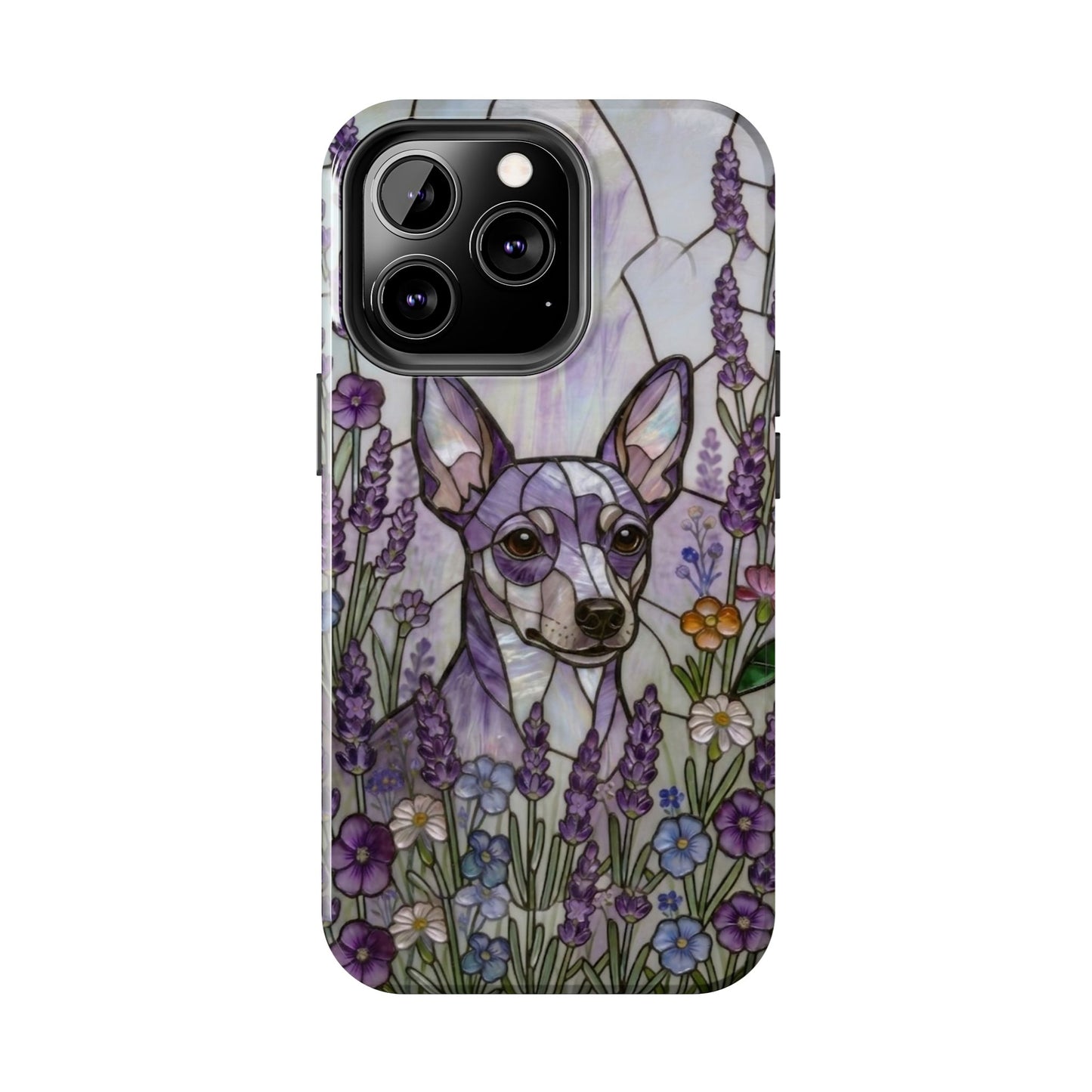 Mini Pinscher Stained Glass Style Tough Case — Lavender Floral Theme