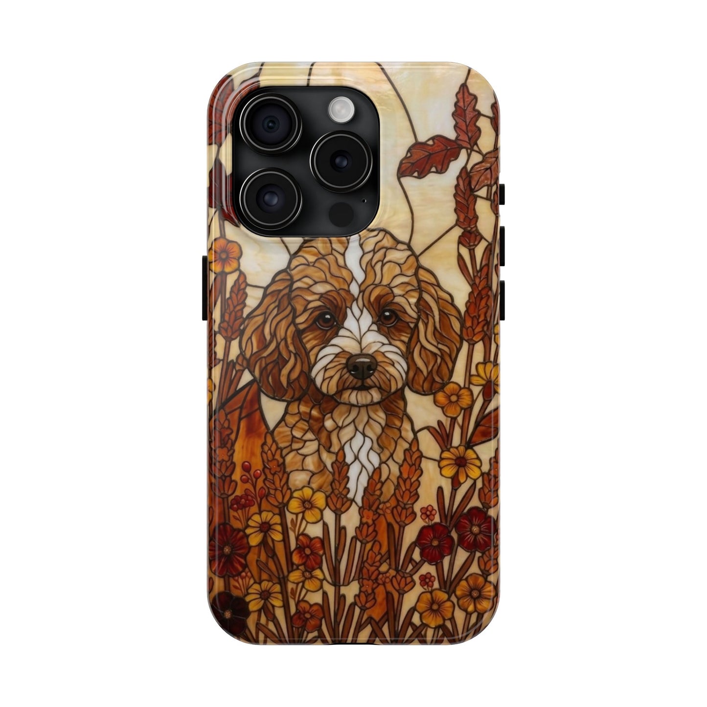 Toy Poodle Stained Glass Style Tough Case — Autumn Warmth Theme