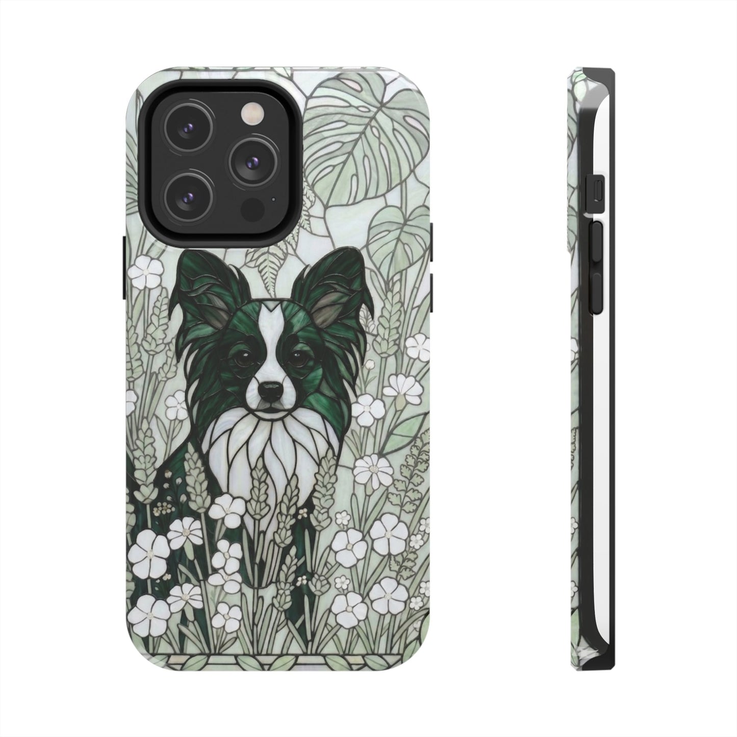 Papillon Stained Glass Style Tough Case — Botanical Green Theme