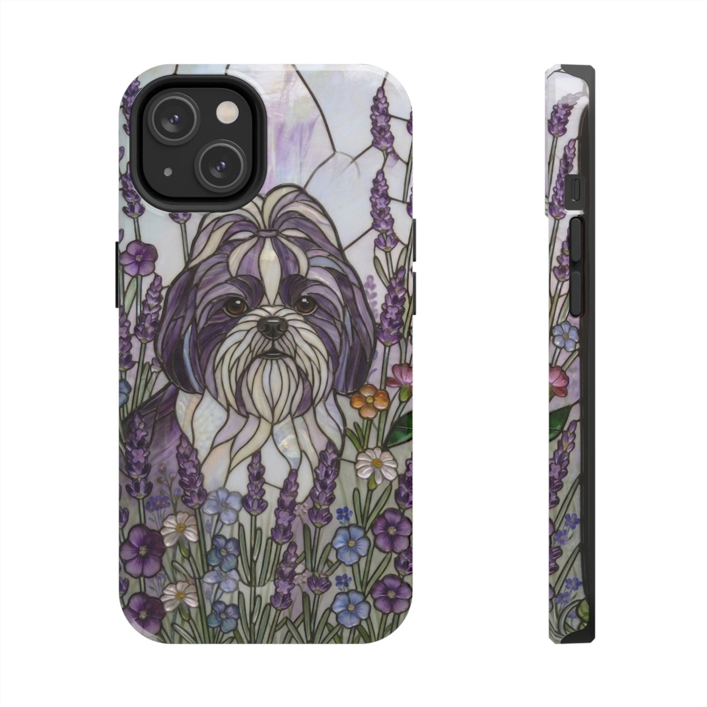 Shih Tzu Stained Glass Style Tough Case — Lavender Floral Theme